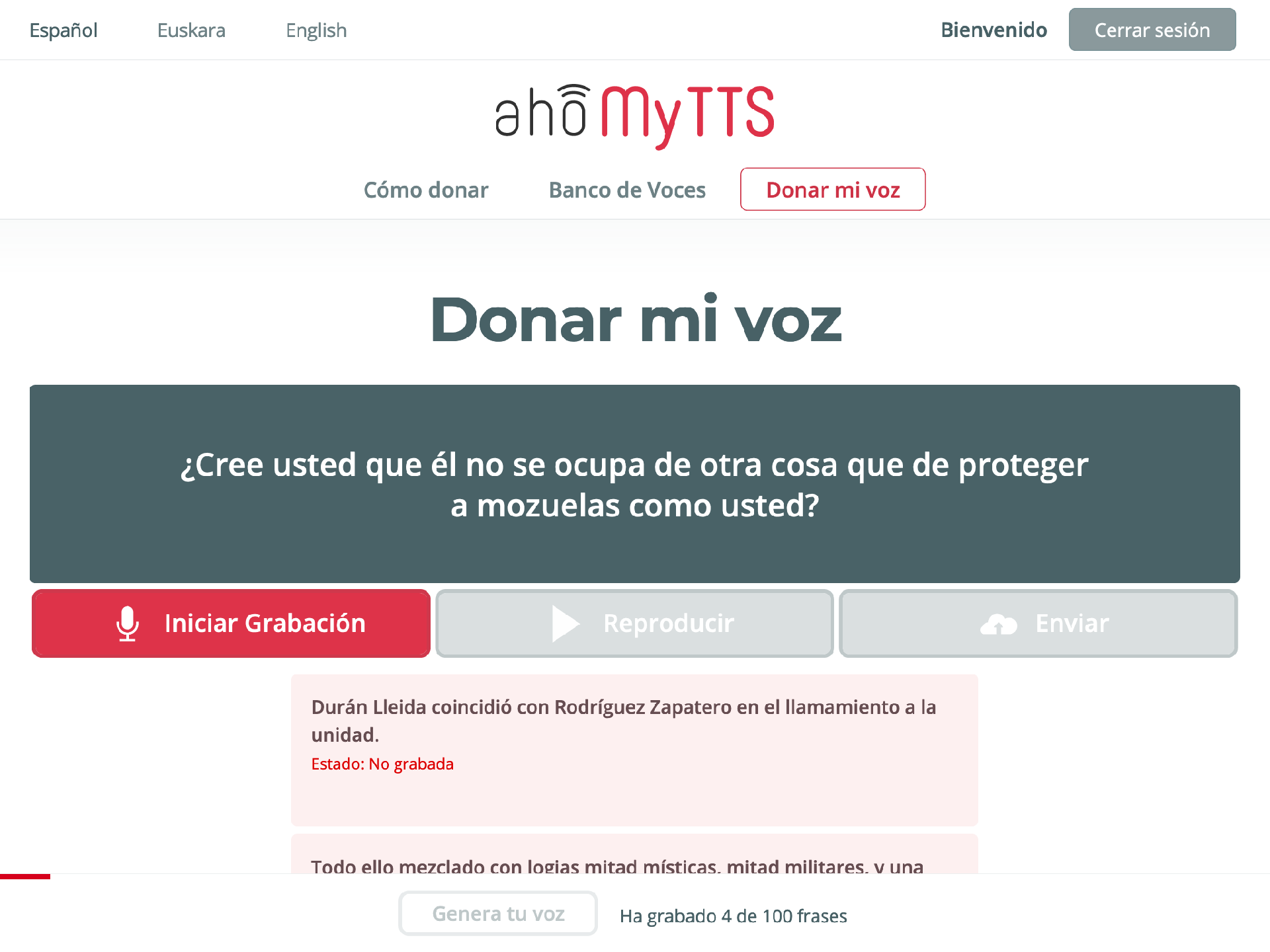 Grabación de muestras de voz