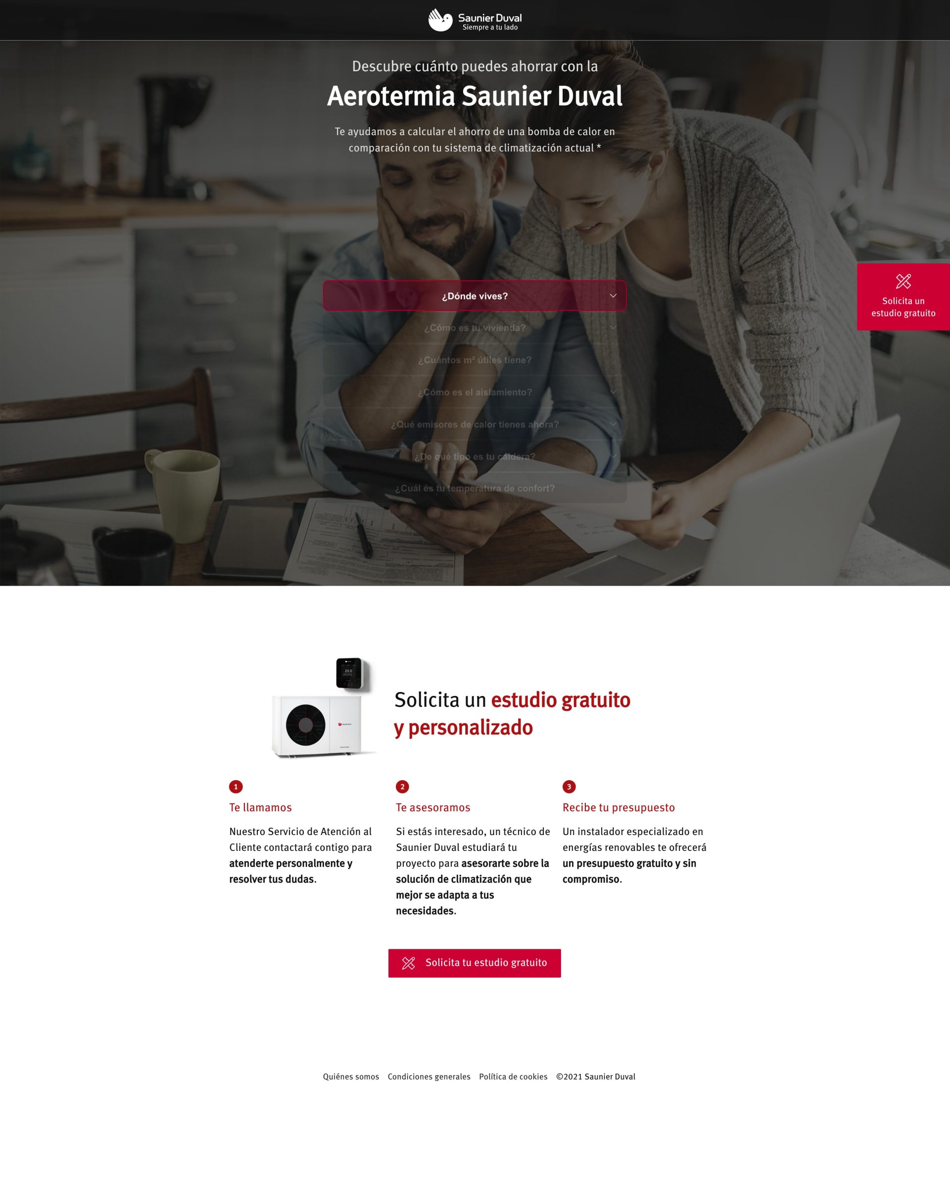 Calculador integrado en un landing page