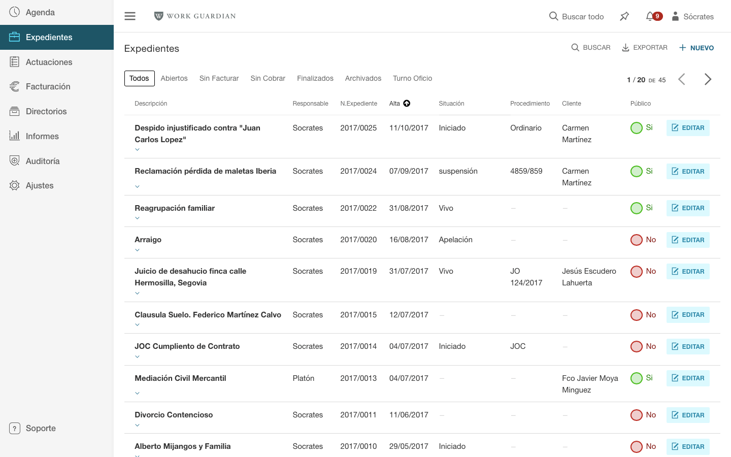 Expedientes en desktop
