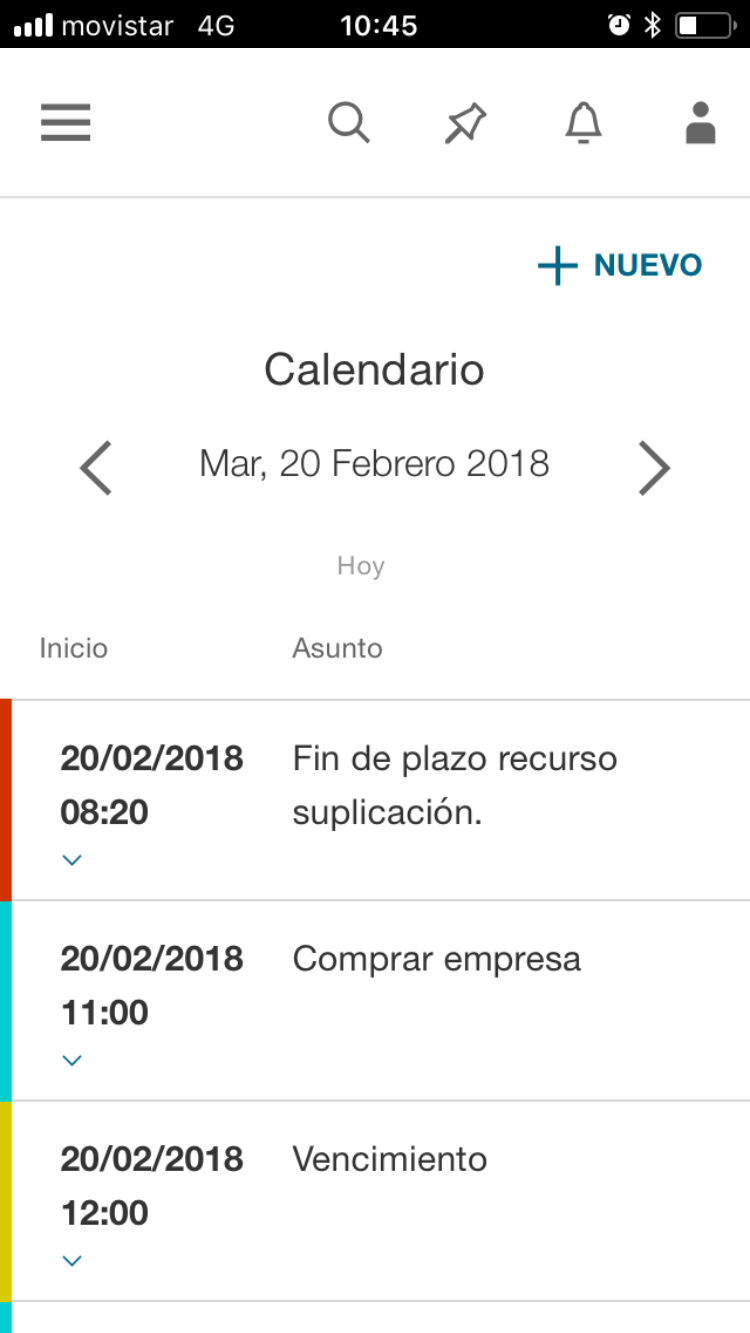 Agenda en un móvil