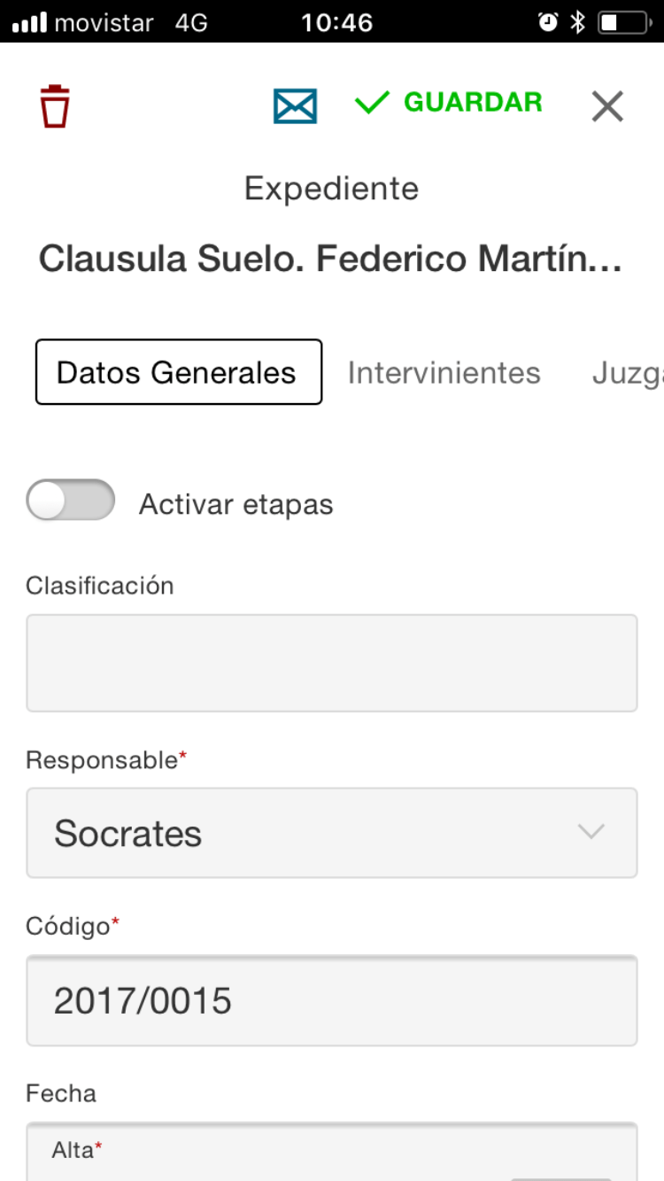 Expediente en un móvil